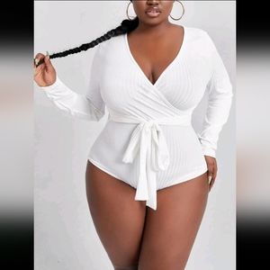 Surplice Neck Belted Bodysuit